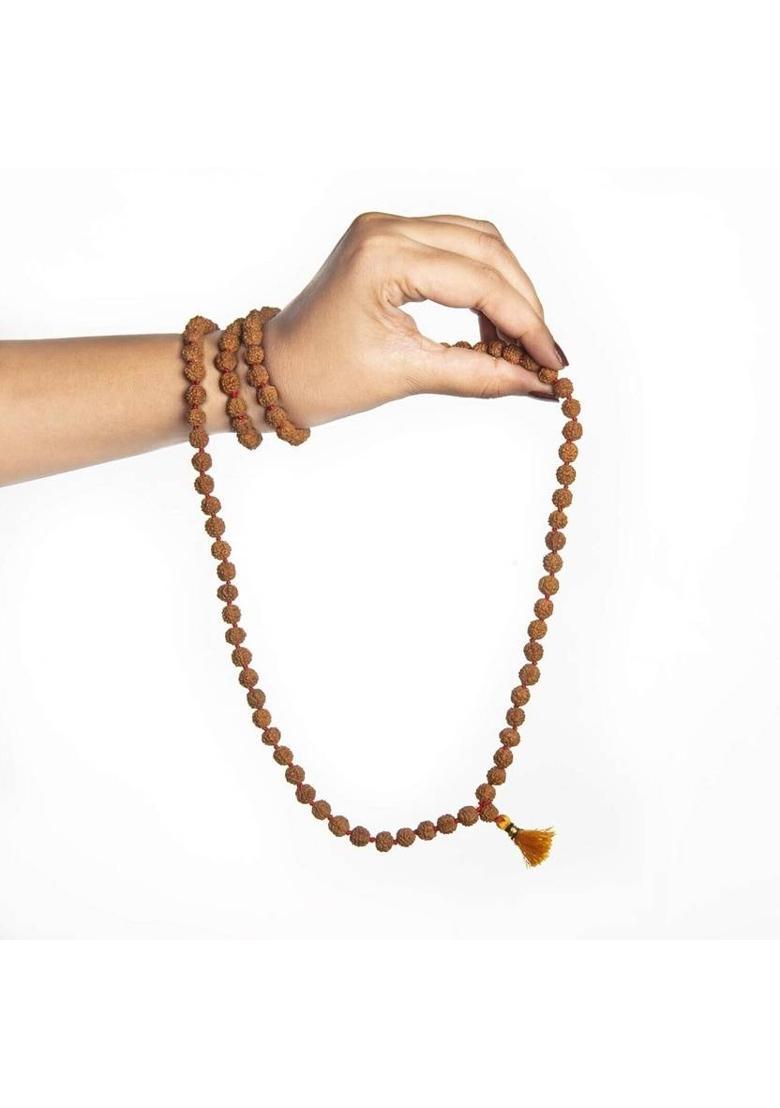 Original 5 face Rudraksh Mala- Rudraksha Seeds Rosary Japa Mala Necklace (10 mm) Wood, Rudraksha Necklace - Indya