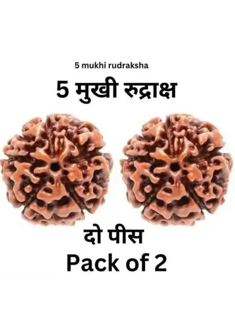 AVTY 5-Face Rudraksha Beads (2 Pcs) | Energized Panchmukhi for Puja & Meditation Wood Locket - Indya