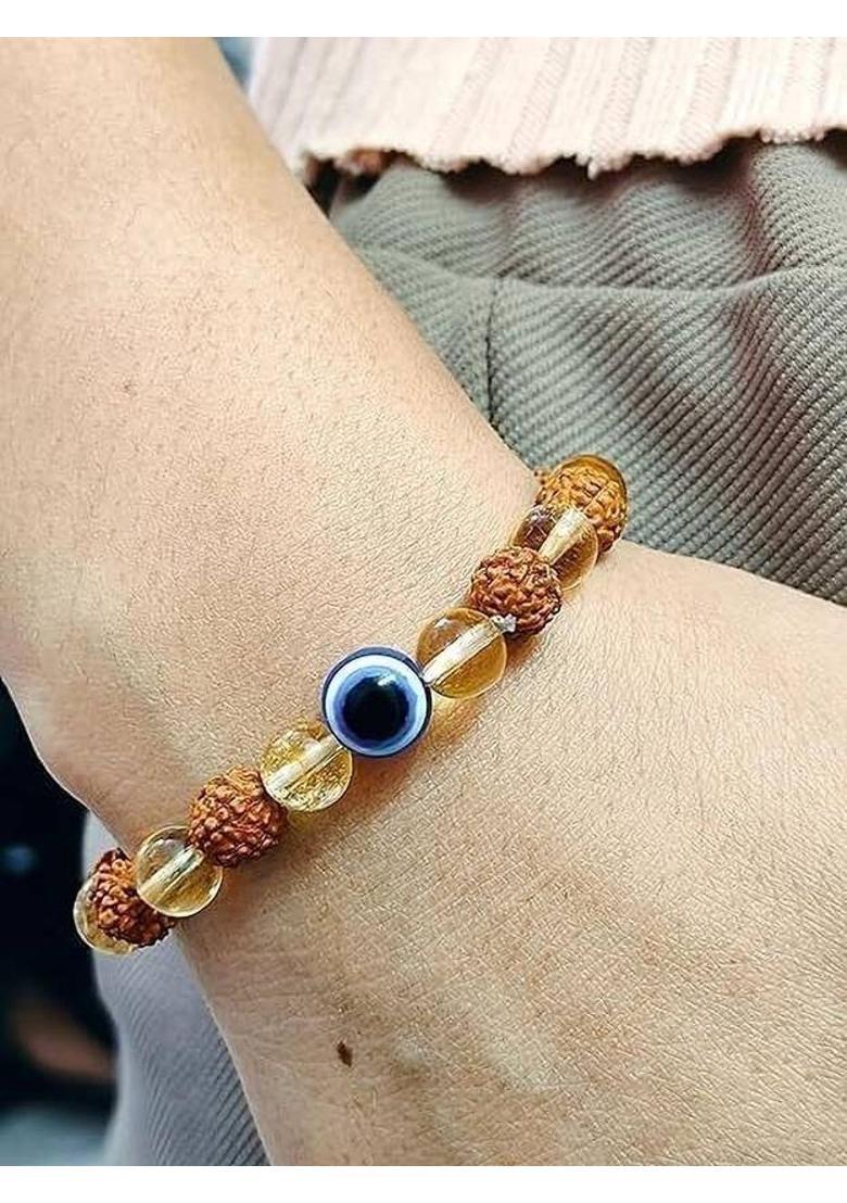 Crystal, Rudraksha, Citrine, Evil Eye Agate Bracelet - Indya