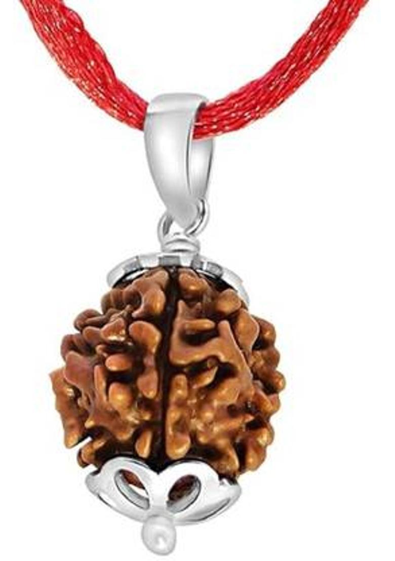 JagatguruShop Original 4 Mukhi Nepali Rudraksha Four Face Rudraksh Wood Pendant - Indya