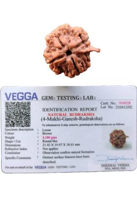 jupiter speaks 4 Mukhi Ganesh Rudraksha Nepal Lab Certified, 100% Original Four Face Ruthratcham Size 18-21 mm Natural Brown Color for Men and Women Wood Pendant