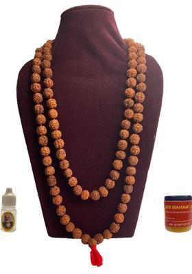 100% Natural & Original 108 + 1 Medium Size Beads 5 Mukhi Rudraksha Mala With Lab Tested With Certificate, Gangajal And Chandan From Kashi Beads Wood Chain