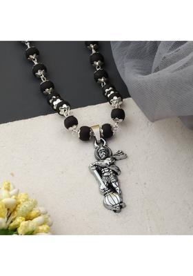 Standing Hanuman Karungali Mala Silver Plated Brass Chain Set