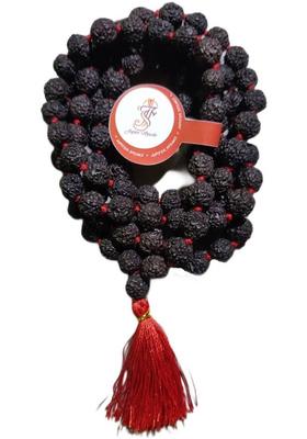 Black Rudraksha Mala 5 Mukhi for Jap Puja and Neck Wearing, 100% Original 108+1 Nos Beads Size 8 mm, Black Color for Men and Women Wood Chain