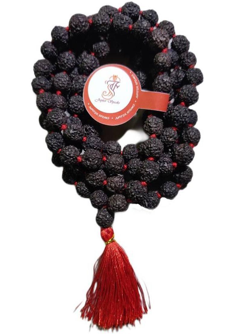 Black Rudraksha Mala 5 Mukhi for Jap Puja and Neck Wearing, 100% Original 108+1 Nos Beads Size 8 mm, Black Color for Men and Women Wood Chain - Indya