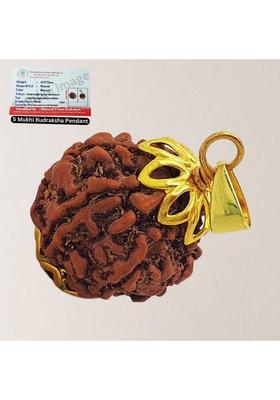 Rudra gems Jewellery 5 Mukhi Rudraksha Original five Face Rudraksha Metal Capped Gold-plated Beads Brass, Wood Pendant Set