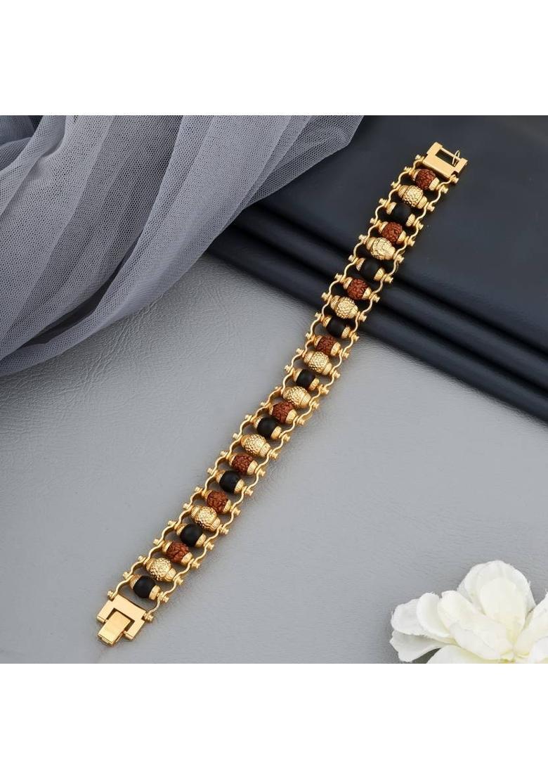 Brass, Rudraksha Beads Gold-plated Bracelet - Indya