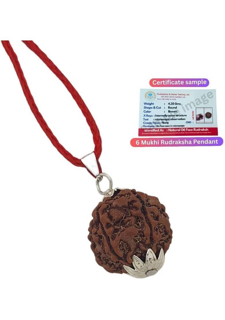 Baku Jewellery 6 Mukhi Rudraksha Silver Beads Brass, Wood Locket Set - Indya
