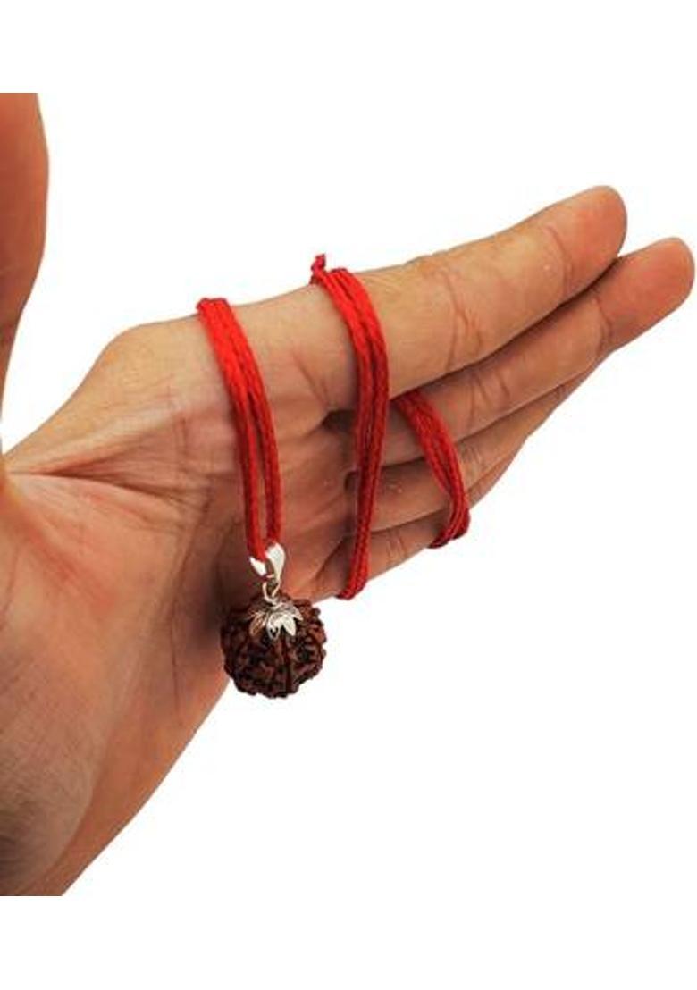 Baku Jewellery 6 Mukhi Rudraksha Silver Beads Brass, Wood Locket Set - Indya