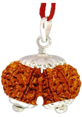 numeroastro Natural & Original Gauri Shankar Rudraksha Silver Pendant with Lab Certificate (Indonesian Small Bead) (1 Pc) Wood Pendant