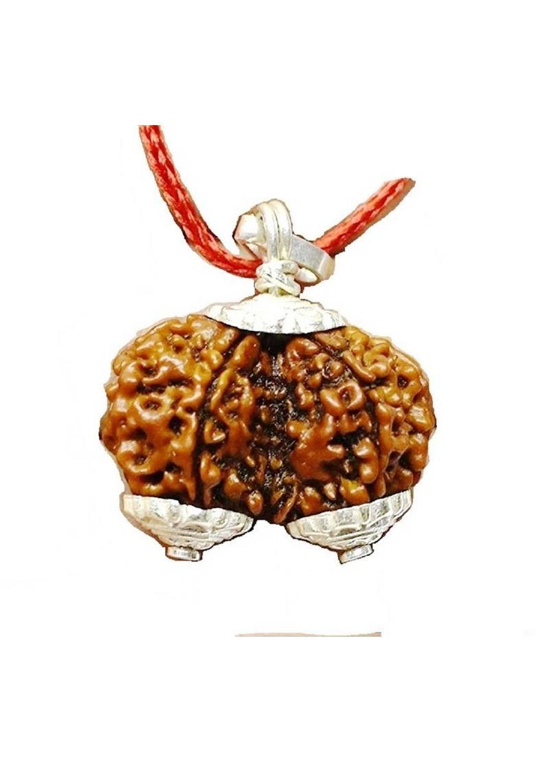 numeroastro Natural & Original Gauri Shankar Rudraksha Silver Pendant with Lab Certificate (Indonesian Small Bead) (1 Pc) Wood Pendant - Indya