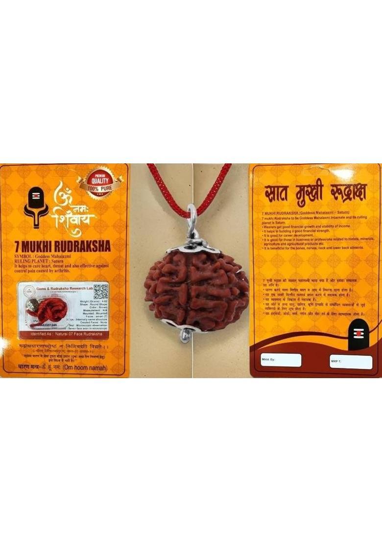 A & S VENTURES 7 Mukhi Rudraksha Necklace Rudraksha for Wealth & Health Wood Locket Set - Indya