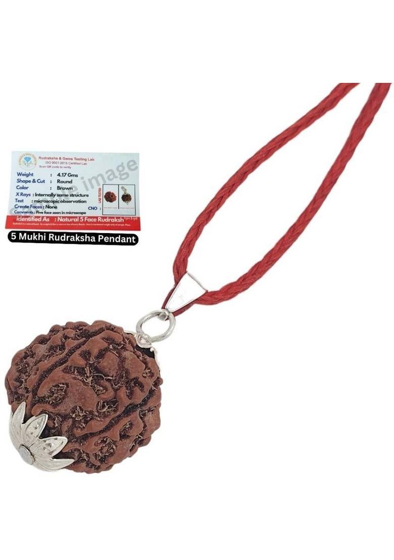 Plus Treasure Natural 5 Mukhi Rudraksha five Face Rudraksha Metal Cap Silver Beads Brass, Wood Locket - Indya