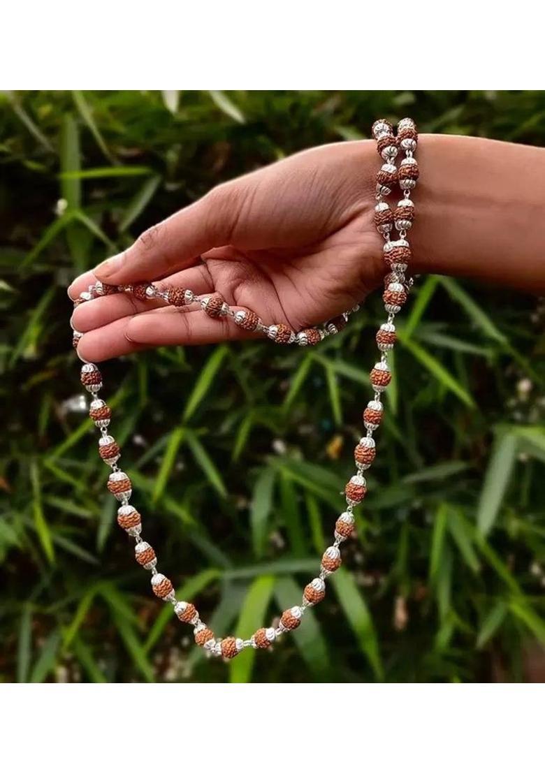 Shivji Bhole Nath Yogi Himalayan Rudraksha Mahakal Necklace Mala Silver Plated Brass, Copper Chain - Indya