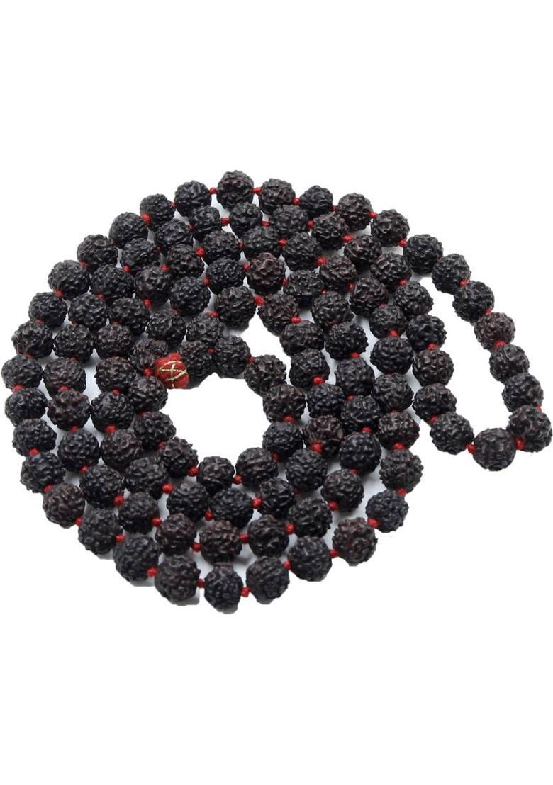 Black 8mm 5mukhi Rudraksha Mala Beads Wood Chain - Indya