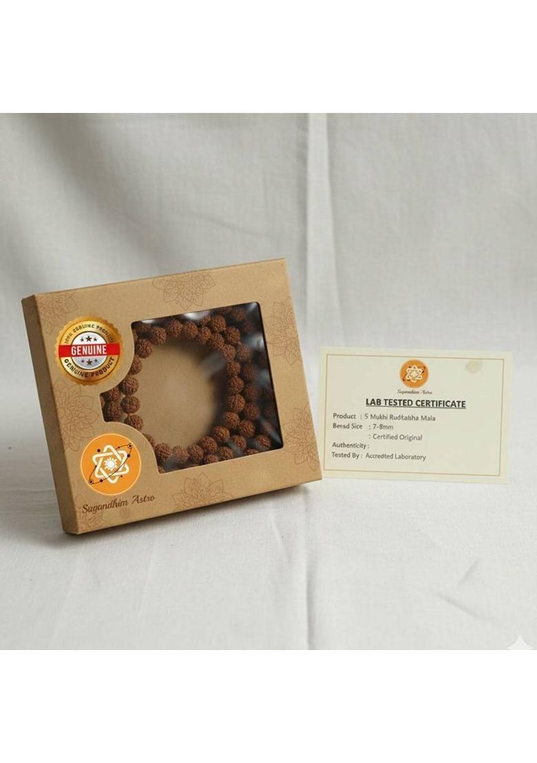 Original 5 Mukhi Rudraksha Mala/Japa Mala/Necklace (108+1 Beads, 7-8mm) Rudraksha Necklace - Indya