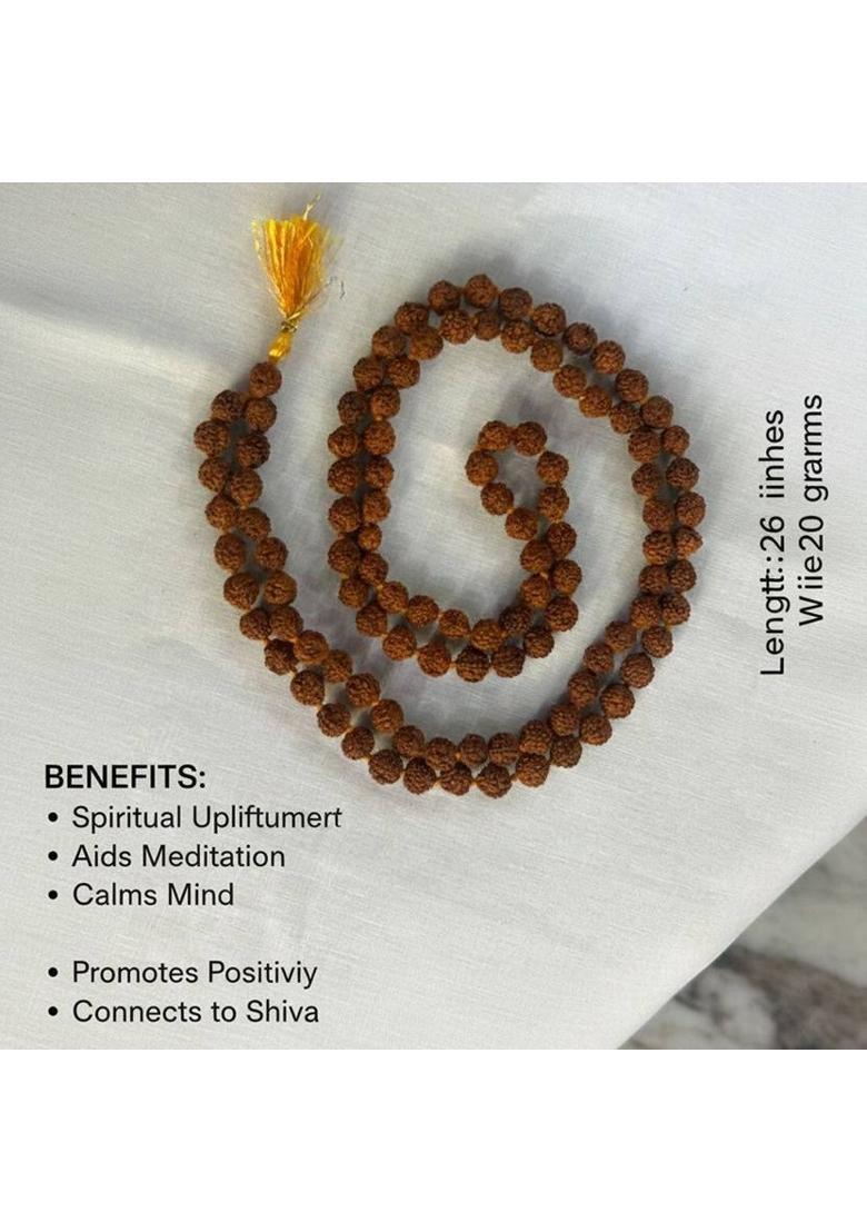 Original 5 Mukhi Rudraksha Mala/Japa Mala/Necklace (108+1 Beads, 7-8mm) Rudraksha Necklace - Indya