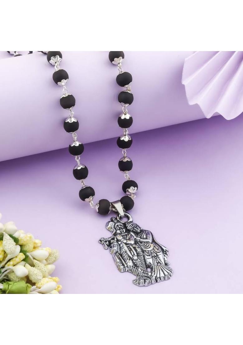 Radha Krishna Karungali Mala Silver Plated Brass Chain Set - Indya