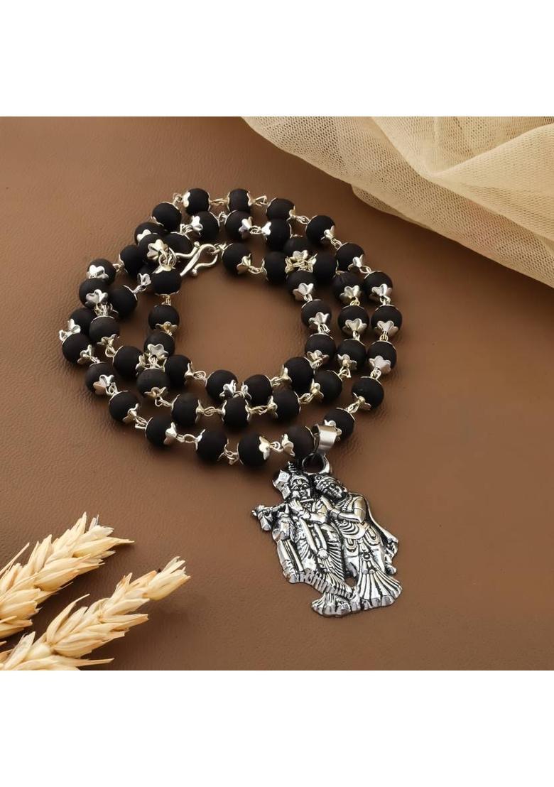Radha Krishna Karungali Mala Silver Plated Brass Chain Set - Indya