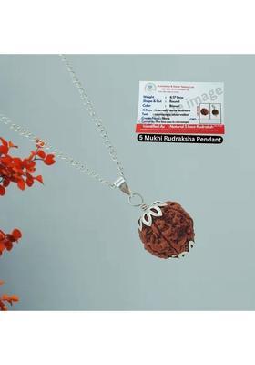 BHAKTI Kripalu Store 5 Mukhi Rudraksha Original five Face Rudraksha Metal Capped Silver Beads Brass, Wood Pendant Set