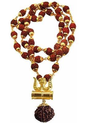Religious Jewelry Lord Shiv Damru Locket With Puchmukhi Rudraksha Damru Mala Gold-plated Plated Brass Chain