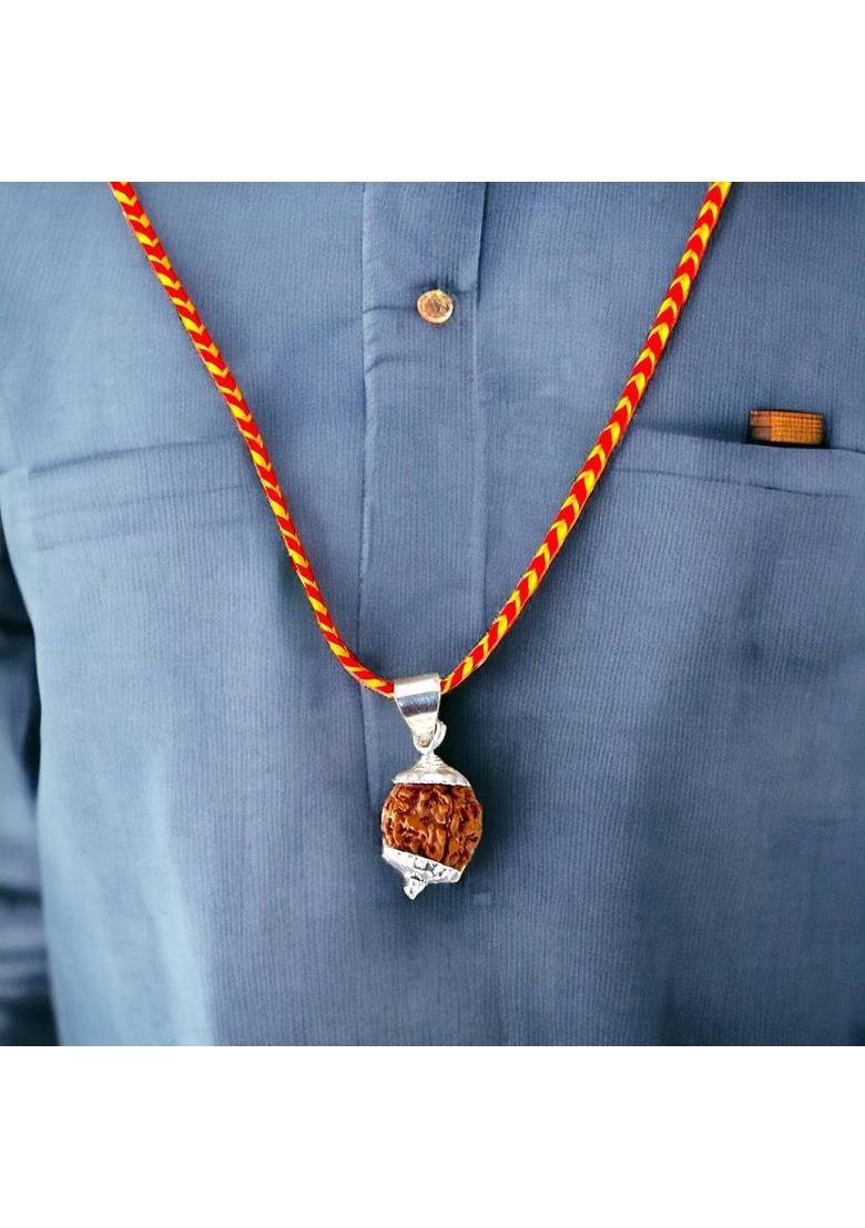 BRAJSTORE 100 % Lab Certified 5 Mukhi Rudraksha, Medium Nepali Rudrakash(Approx. 15mm) Silver Wood Locket - Indya