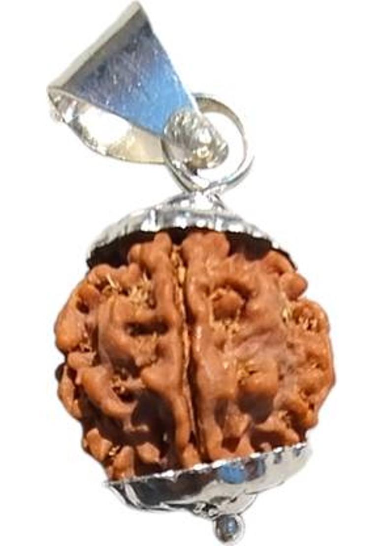 BRAJSTORE 100 % Lab Certified 5 Mukhi Rudraksha, Medium Nepali Rudrakash(Approx. 15mm) Silver Wood Locket - Indya
