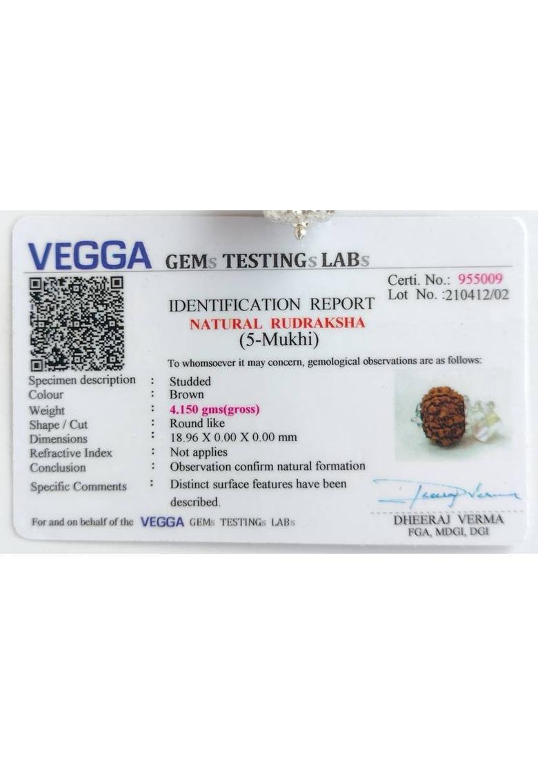 jupiter speaks 5 Mukhi Rudraksha Pendant Nepal With Lab Certificate, 100% Original Five / Face Ruthratcham Bead Size 17-20 mm German Silver Color Brown for Men & Women Wood Pendant - Indya