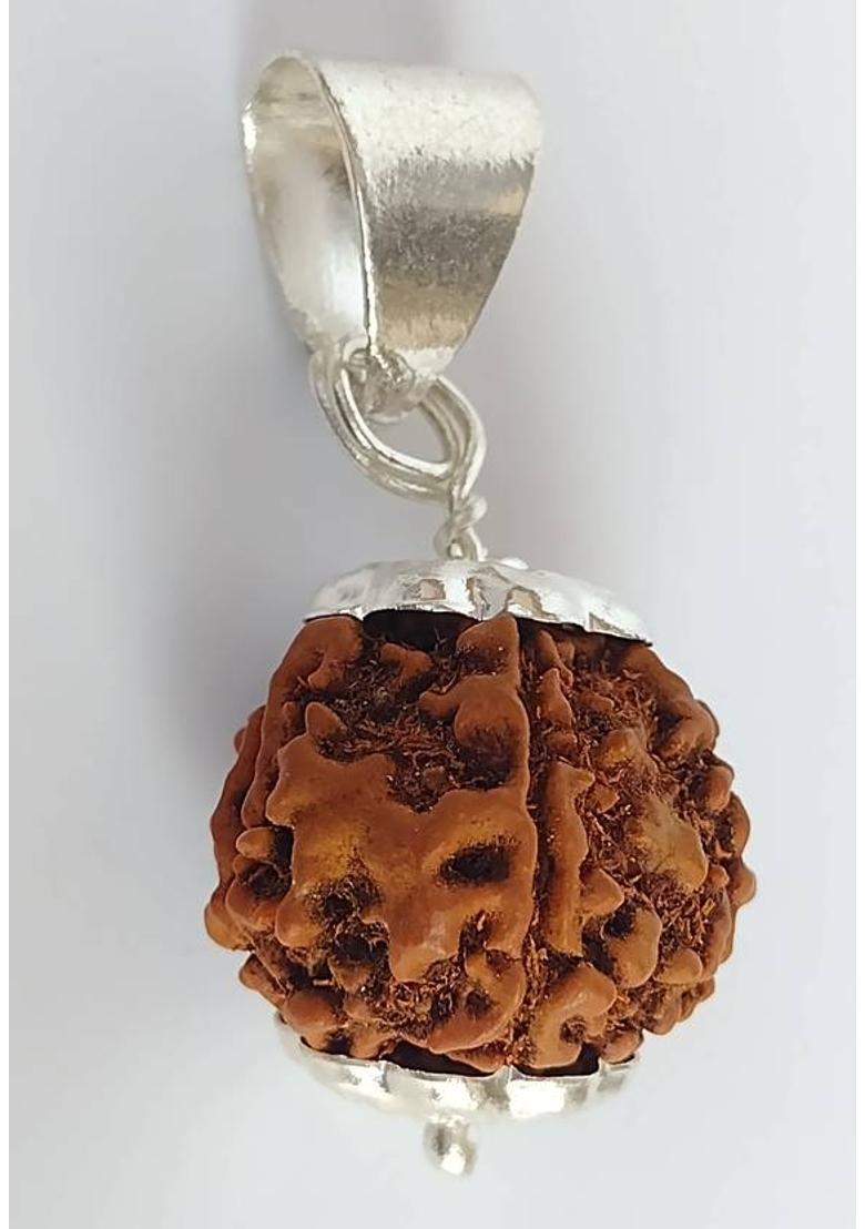 jupiter speaks 5 Mukhi Rudraksha Pendant Nepal With Lab Certificate, 100% Original Five / Face Ruthratcham Bead Size 17-20 mm German Silver Color Brown for Men & Women Wood Pendant - Indya