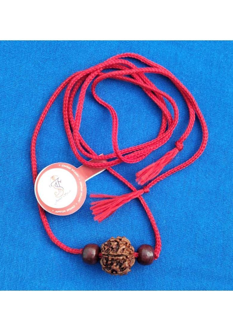 jupiter speaks 4 Mukhi Rudraksha Locket With Red Sandalwood Beads, 100% Natural Size 16-17mm Wood Pendant - Indya