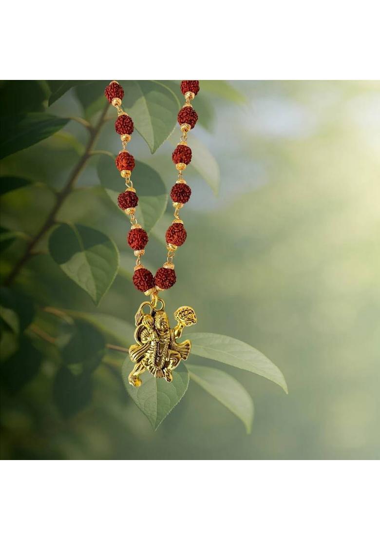 Bajrangbali Rudraksha Mala Gold-plated Plated Brass, Rudraksha Chain - Indya