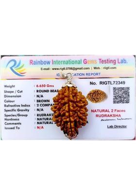 Jewelswonder Lab Certified Natural 2 Mukhi Rudraksha Locket 2 Face Rudraksha Pendant Beads Silver Beads Wood Pendant