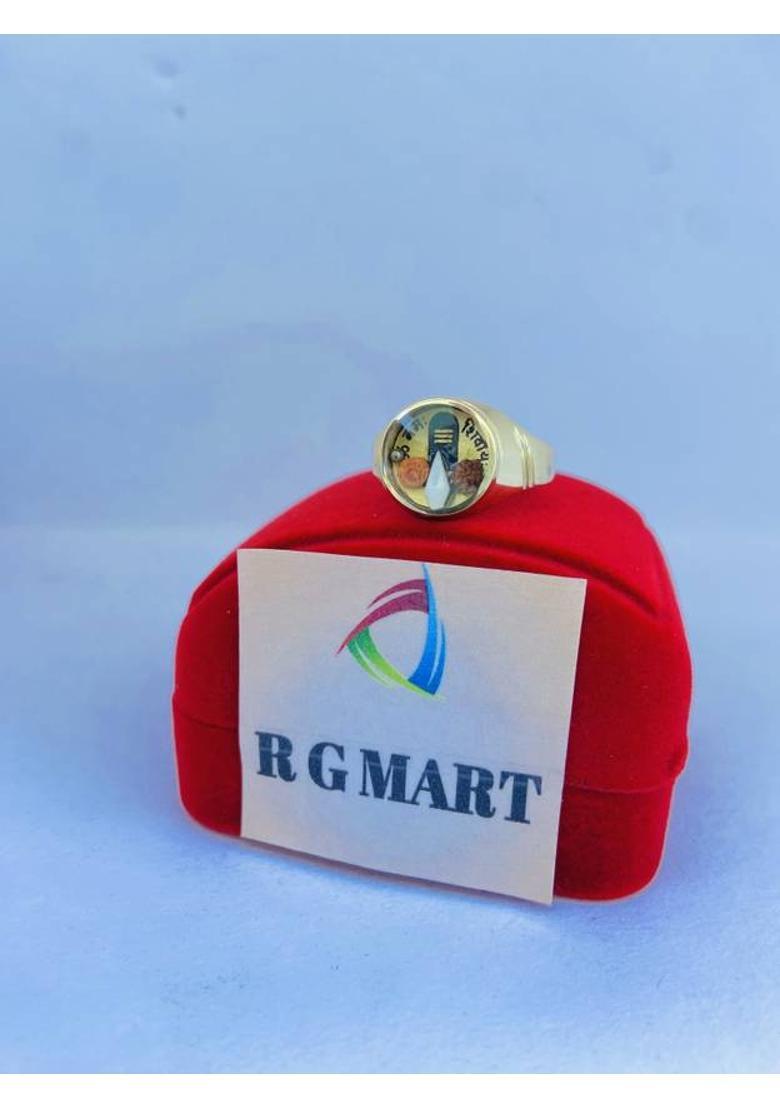 Ashtadhatu Shivling Shank Double Rudraksha Mercury Brass Gold Plated Ring - Indya