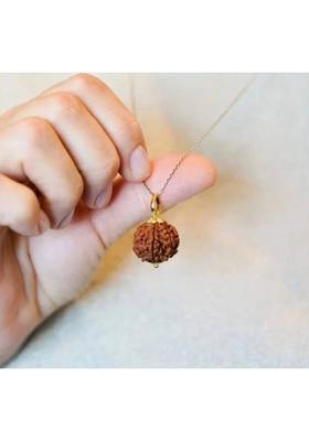 Kuttumb Gems & Jewels Natural Nepali 5 Mukhi Rudraksha Five Faced Rudraksha Metal Capping Wood Pendant