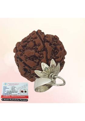 BHAKTI CHIMES 5 Mukhi Nepali Rudraksha Five Face Rudraksha Nepali Lab Certified Wood Pendant Silver Beads Brass, Wood Pendant