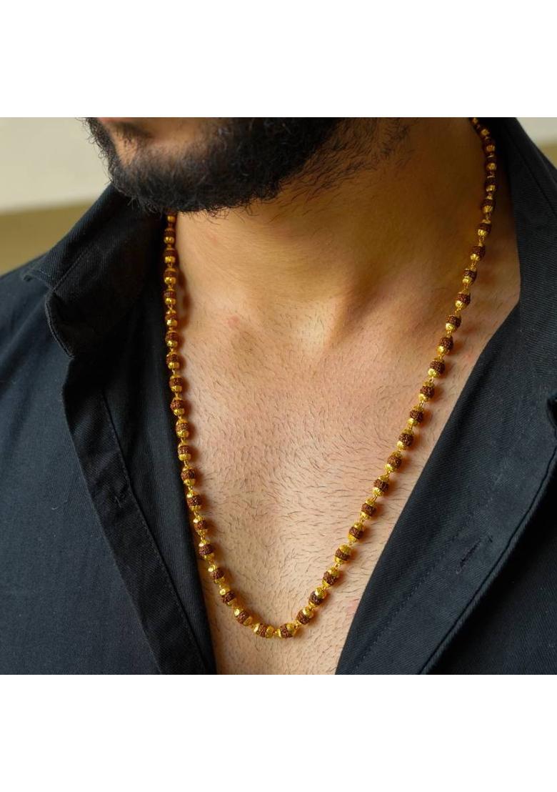 Gold Plated Eternal Grace Rudraksha Mala Gold-plated Plated Wood Necklace - Indya