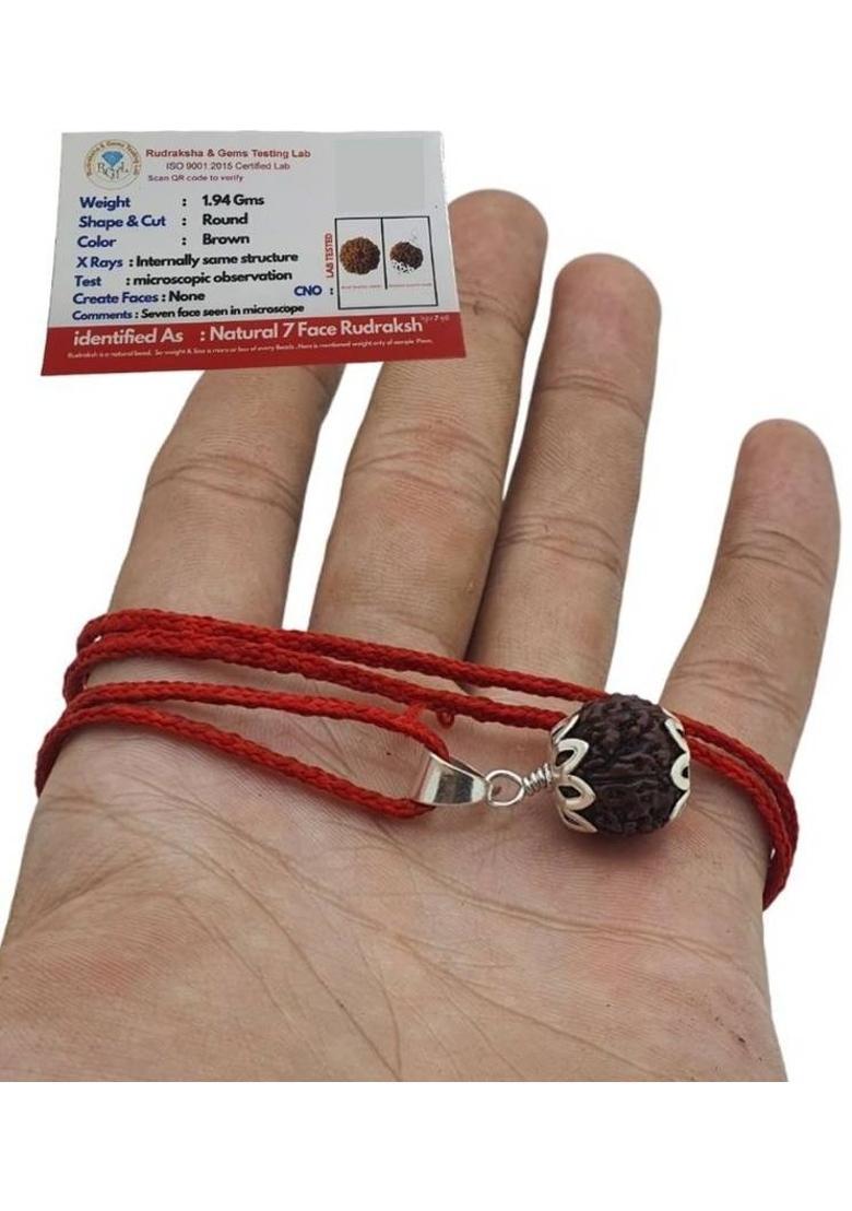 JangraBro 7 Mukhi Rudraksha Original Natural Nepali A1 Beads Seven Face Rudraksha Silver Wood Locket Set - Indya