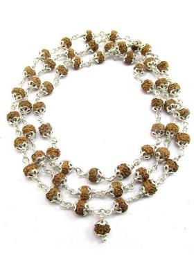 5 Mukhi Rudraksha Mala German Silver 54+1 Beads Lab Certified Silver Plated Rudraksha Necklace