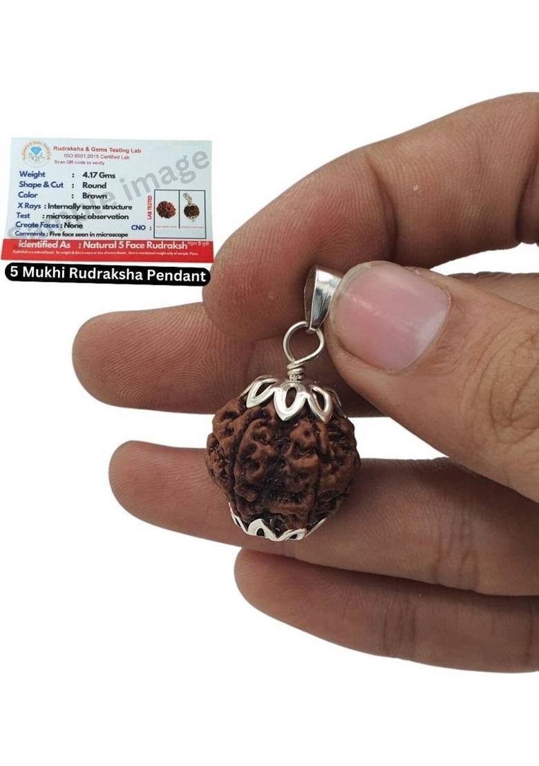 KitaboJi Jewellery 5 Mukhi Rudraksha Nepal Original five Face Rudraksha Metal Capped Silver Beads Brass, Wood Locket - Indya