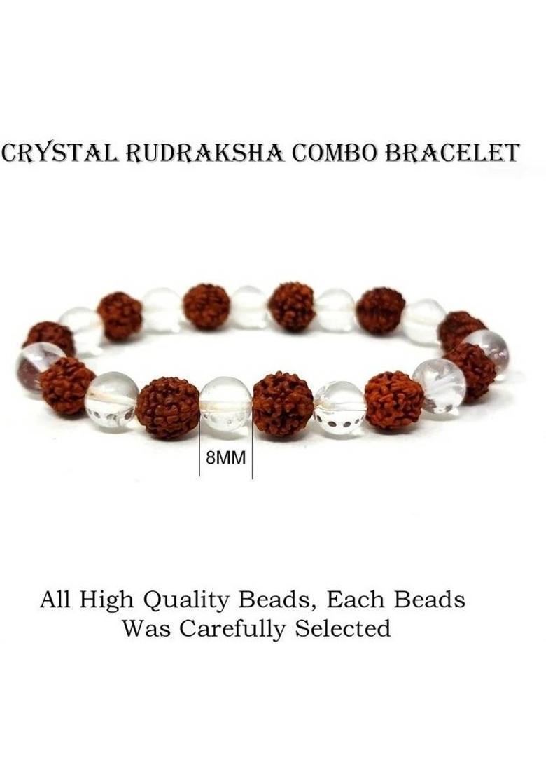 Rudraksha, Clear Quartz Crystal Bracelet&nbsp;&nbsp;(Pack of 2) - Indya