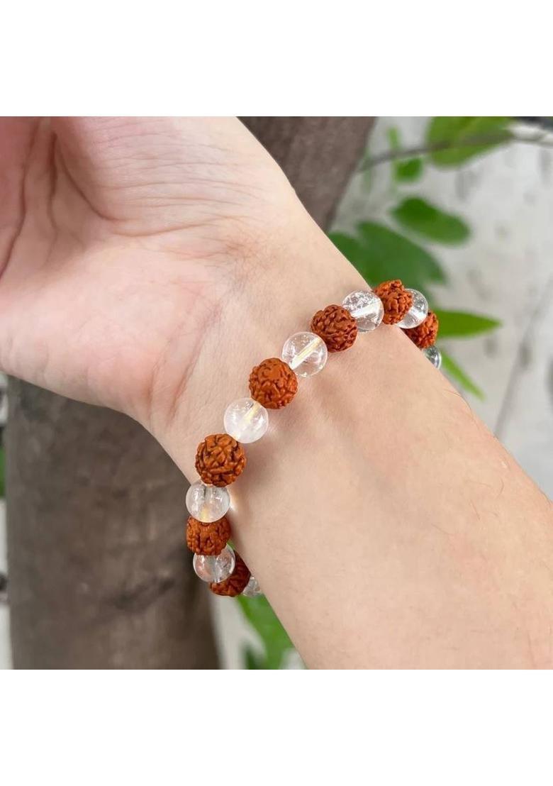 Rudraksha, Clear Quartz Crystal Bracelet&nbsp;&nbsp;(Pack of 2) - Indya