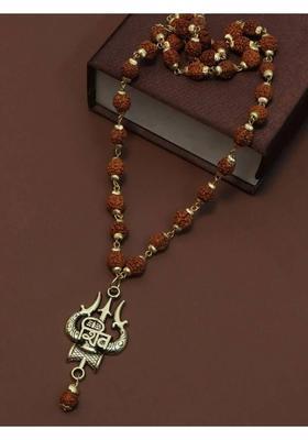 Divine rudras Shiv Trshul mala Gold-Plated Lord Shiva Locket rudraksha moti Gold-plated Wood Pendant Set