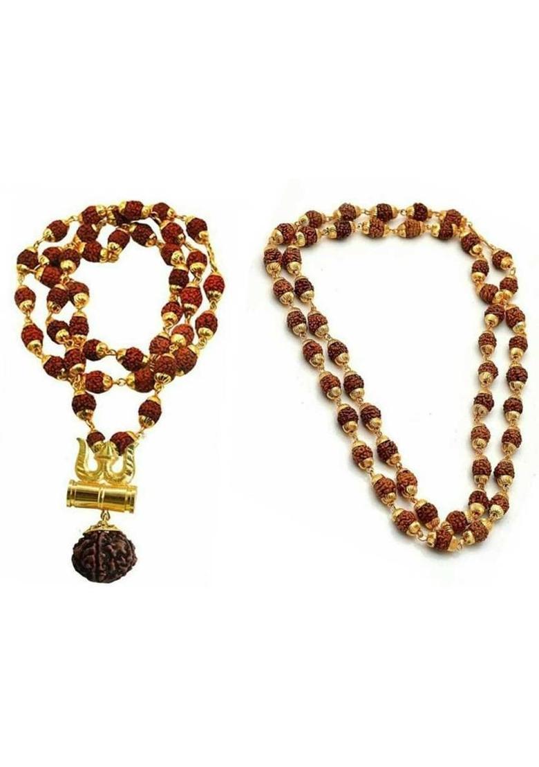Divine rudras Shiv Trshul mala Gold-Plated Lord Shiva Locket rudraksha moti Gold-plated Wood Pendant Set - Indya