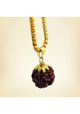 Rudra gems Jewellery Certified 5 Mukhi Rudraksha Nepal, 100% Original Five Face Ruthratcham Beads Gold-plated Beads Brass, Wood Locket Set