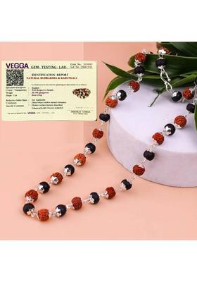 Original Divya Rudraksha Karungali Mala, 54 Beads Mala for Spiritual Protection Silver Plated Wood Chain
