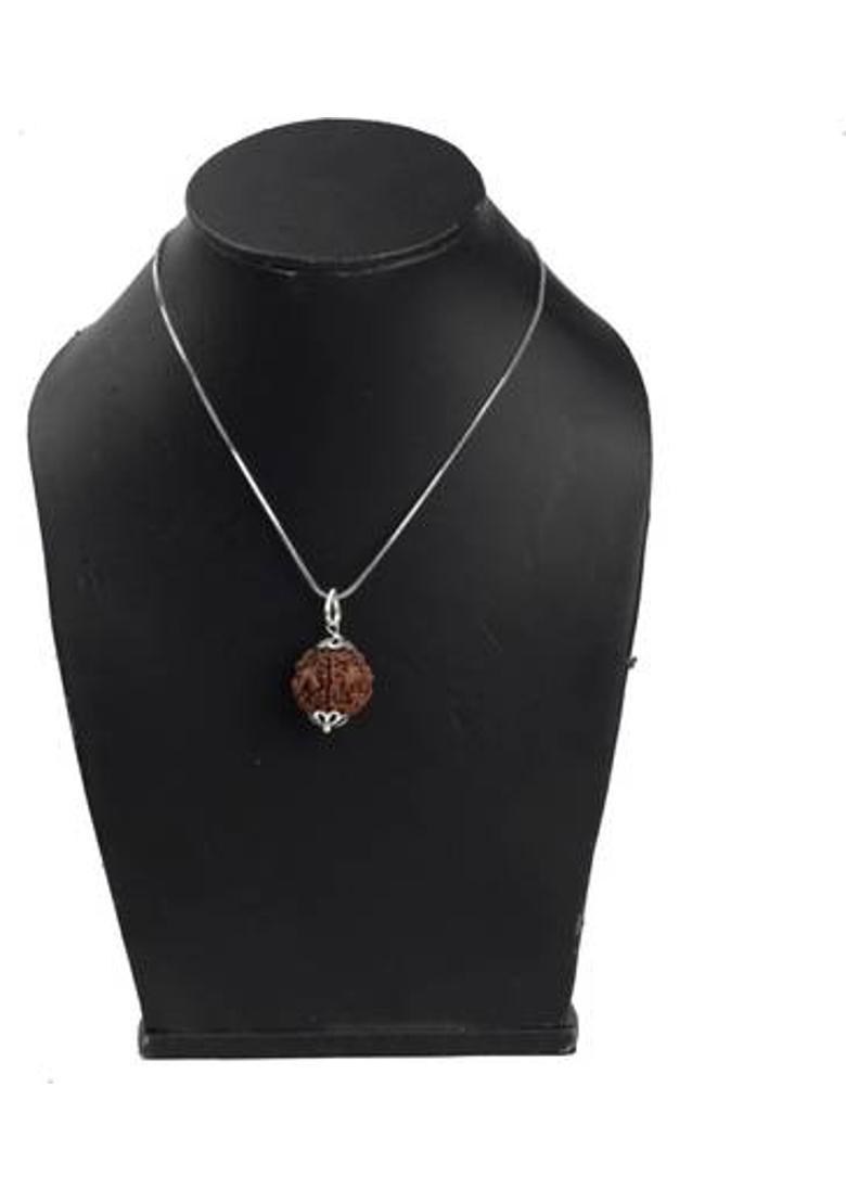 ellegent Rudraksha Pendant with Silver Coated Chain Wood Pendant - Indya