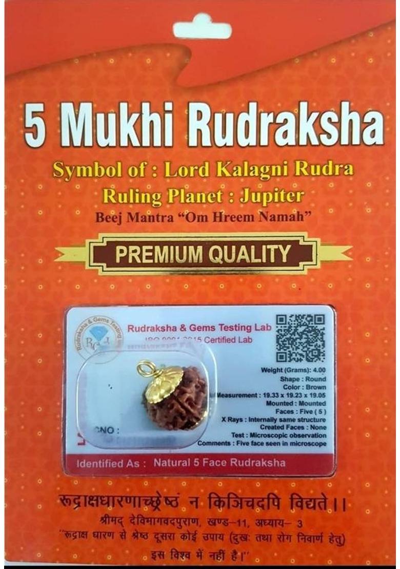 Shiv LORD SHIVA METALS Five / 5 Mukhi Mantra Siddha Nepali Rudraksha , Lab Certified Wood Pendant - Indya