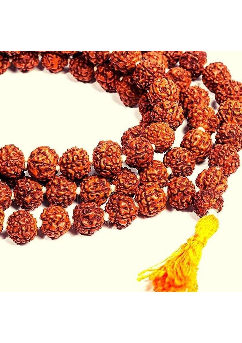 Rudraksha Mala 5 Face | Paanch Mukhi | Energized with 1008 Mantra | Authenticity Card with Pure Cotton Gomukhi Japa Bag | Wear | Jaap | Rudraksha 108+1 Wood Chain - Indya