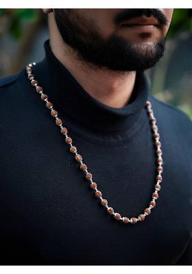 Divine Rudraksha Necklace | 54 Beads | Silver Coated | Spiritual Jewelry | Men Silver Plated Rudraksha Necklace