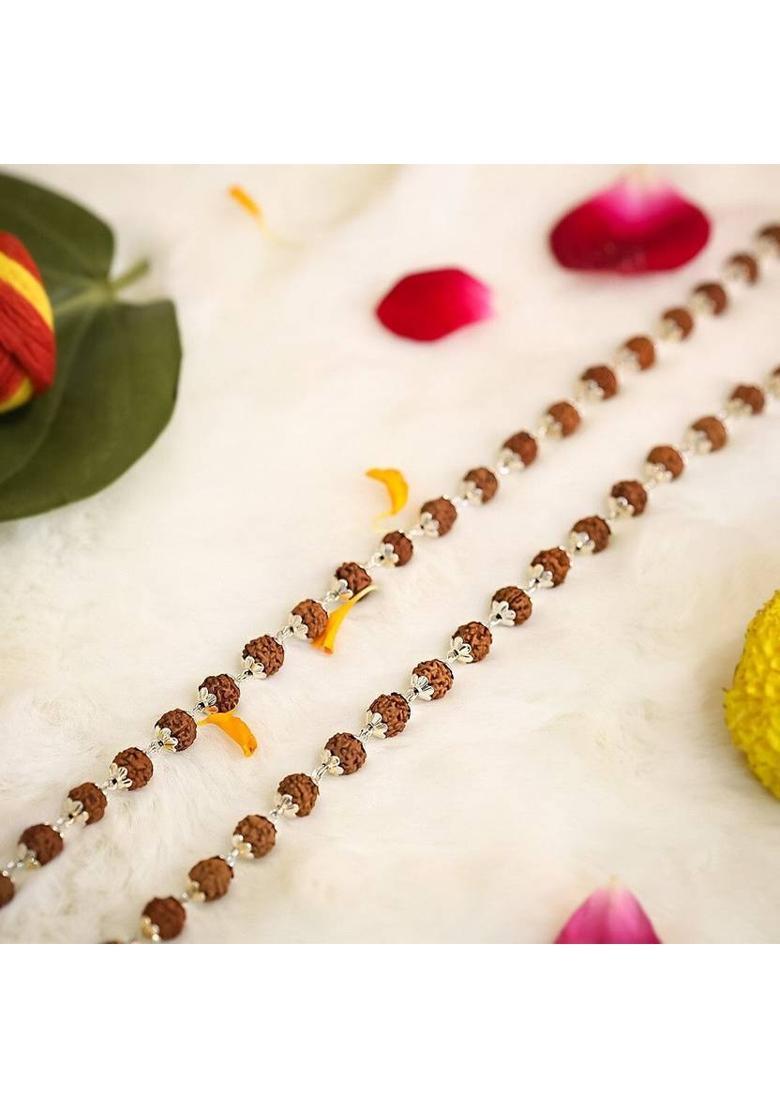 Divine Rudraksha Necklace | 54 Beads | Silver Coated | Spiritual Jewelry | Men Silver Plated Rudraksha Necklace - Indya